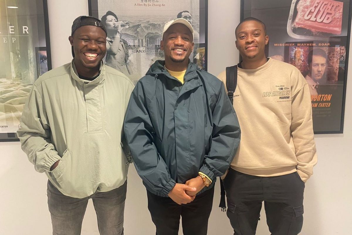 A photo of Antidote Music co-founders, Sizo Hlophe, Mmeli Hlanze, and !Sooks.