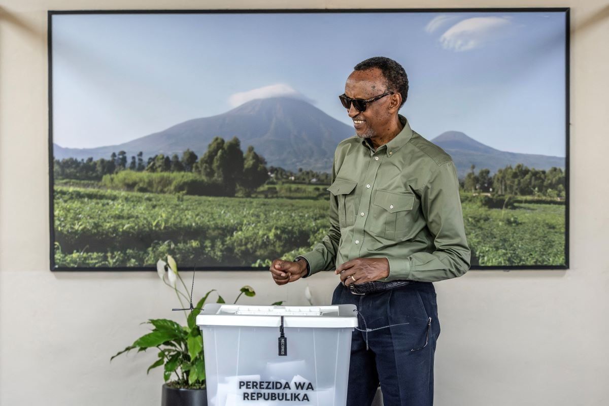 A photo of Paul Kagame casting his votes in the 2024 Rwandan presidential and parliamentary elections.