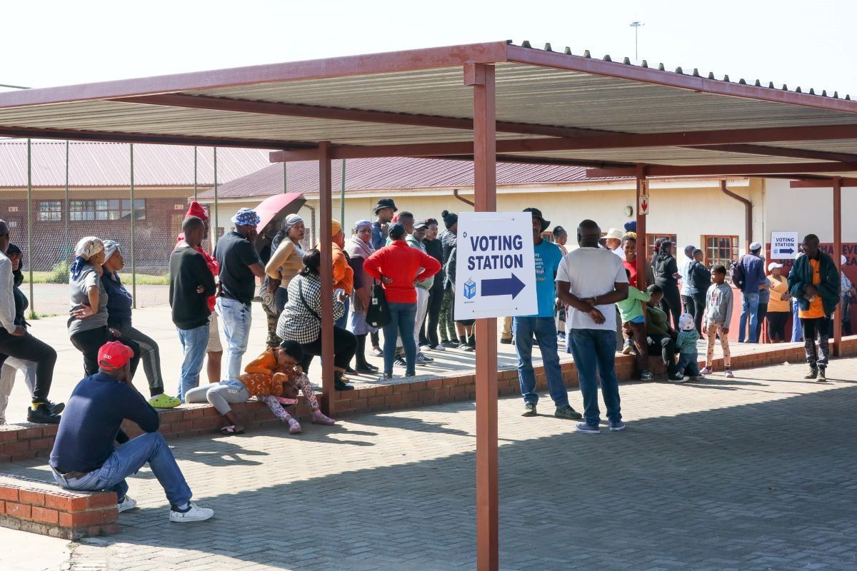A photo of voters in a queue during the South Africa General Elections at Igugu Primary School on May 29, 2024 in Johannesburg, South Africa.
