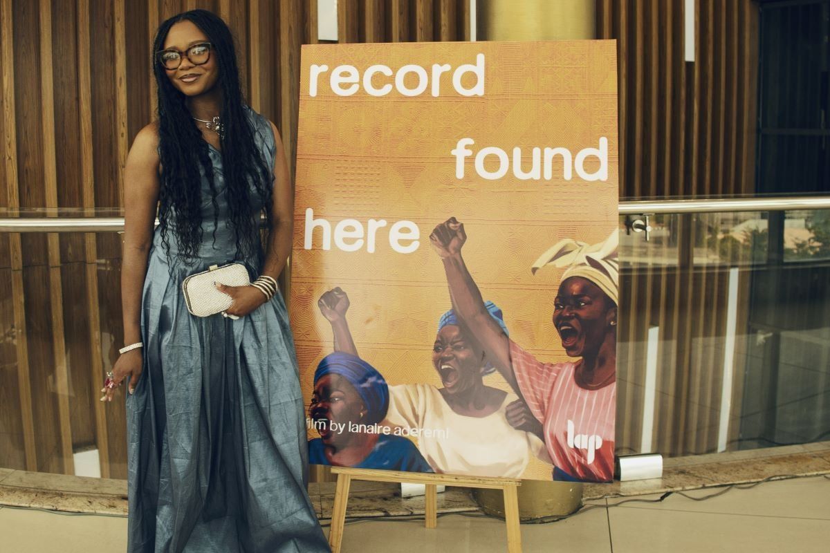 A photo of writer and director Lanaire Aderemi at the premiere of her debut documentary film, ‘record found here.’