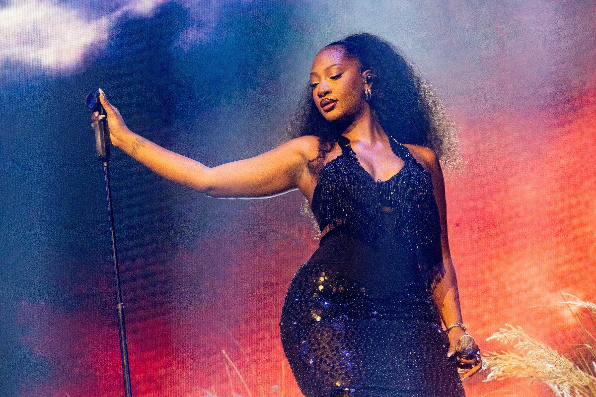 Tems performs onstage in the Mojave tent at the 2024 Coachella Valley Music and Arts Festival at Empire Polo Club on April 14, 2024 in Indio, California.