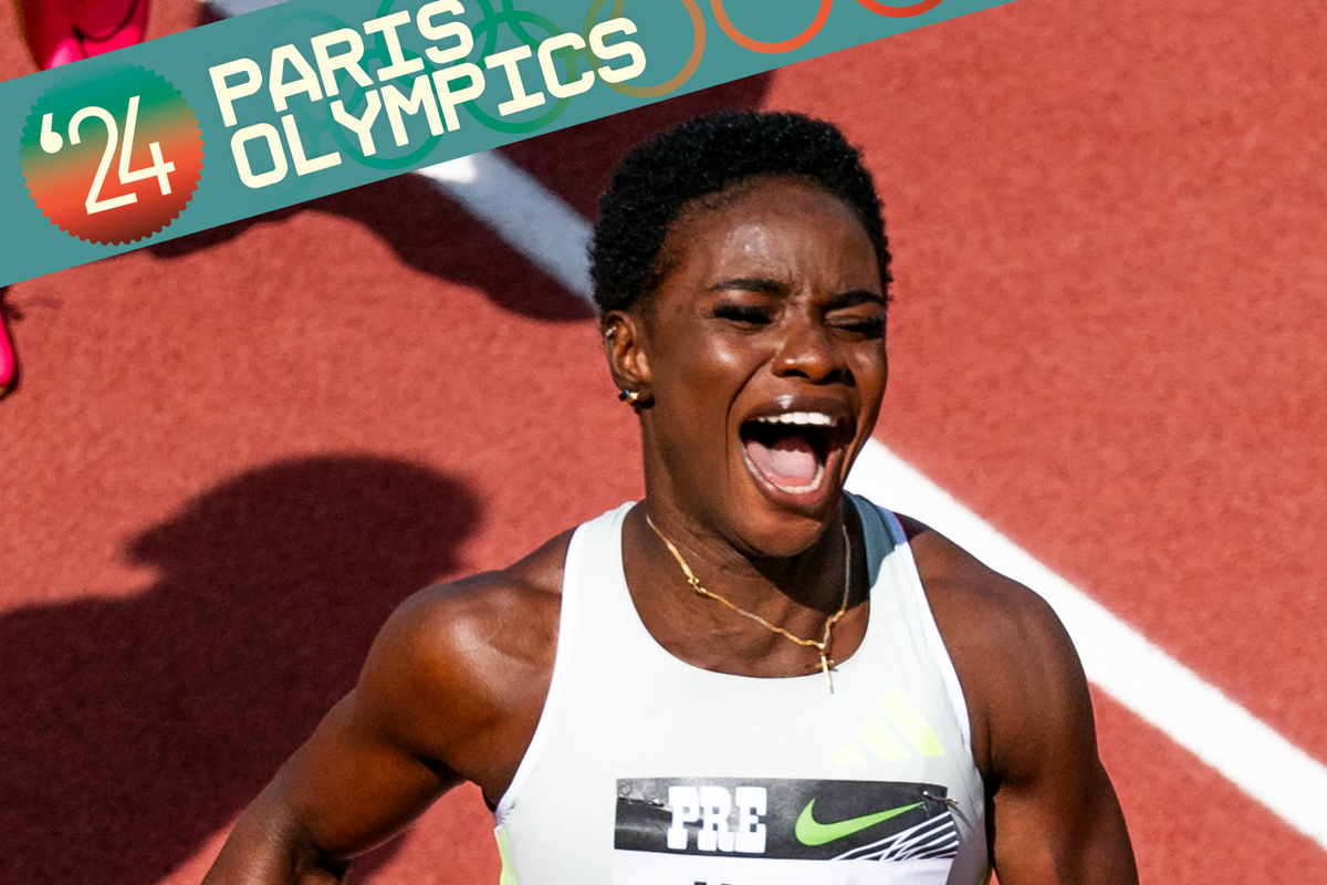 A photo of Tobi Amusan in celebration after winning the Women's 100m Hurdles during the 2023 Prefontaine Classic and Wanda Diamond League Final at Hayward Field on September 17, 2023 in Eugene, Oregon. 