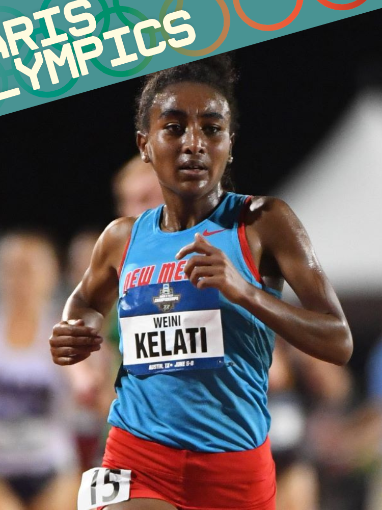 A photo of Weini Kelati running.